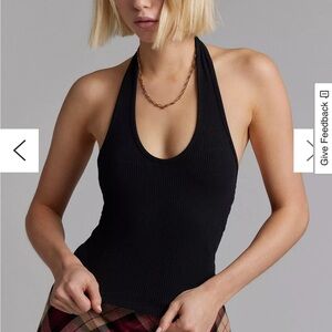 Black Halter Neck Ribbed Top